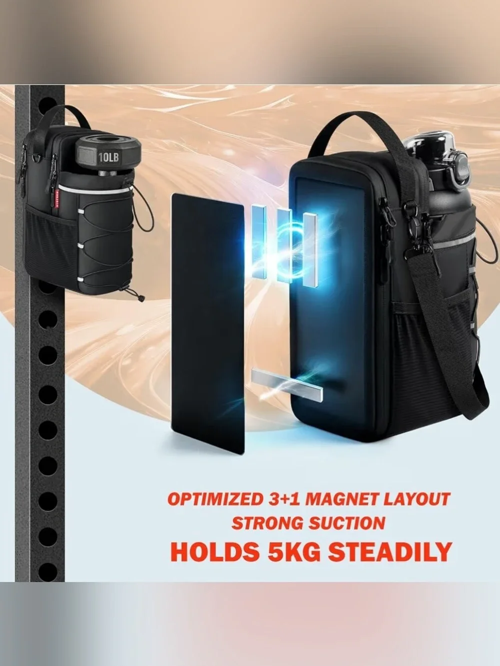 Magnetic Gym Bag 25-64oz Water Bottle Holder with 4 Strong Magnets, Crossbody Sl